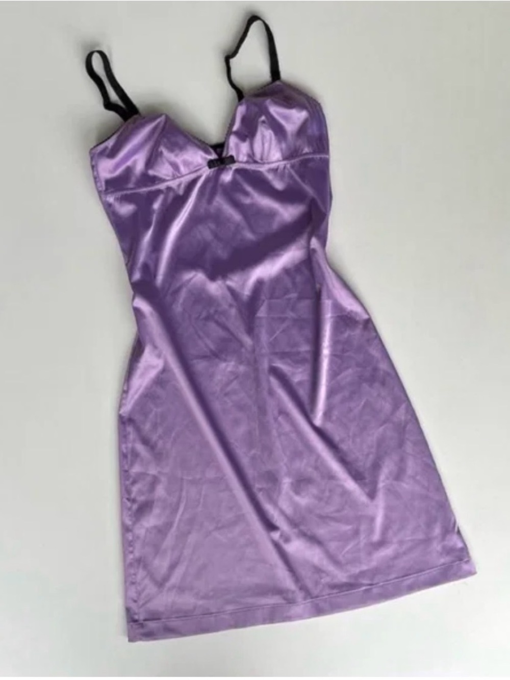Vintage D&G Lavender Satin Slip with Black Straps y2k